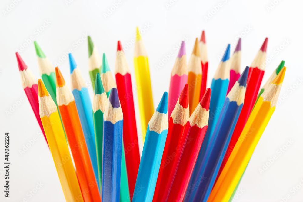 Color pencils for creativity on a white background