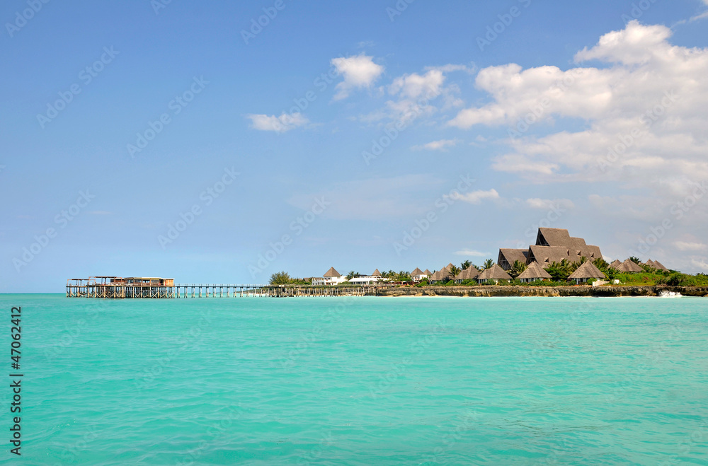 Pier with Luxury resort on Zanzibar Island