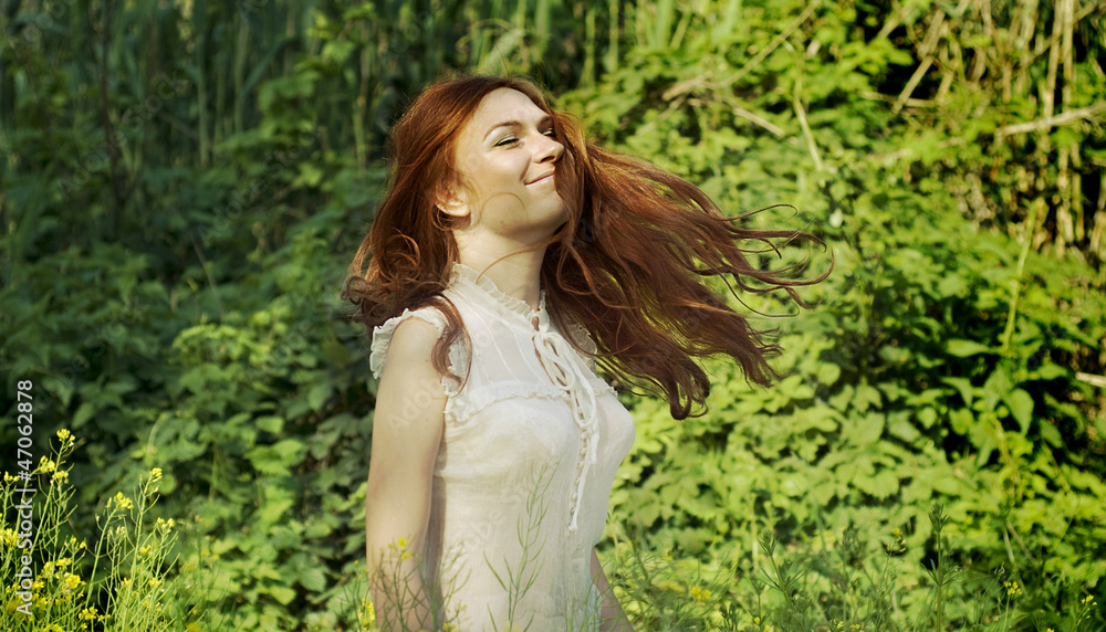 beautiful girl in spring green garden beautiful girl in spring green garden