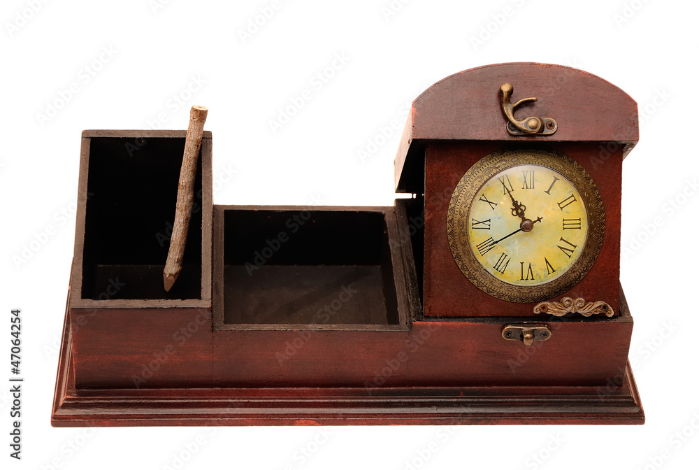 old wooden box and clock old wooden box and clock