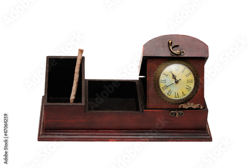 old wooden box and clock