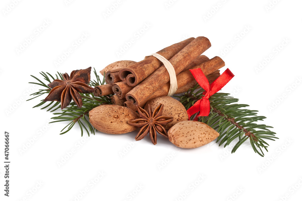 christmas decorations with fragrant spices on white christmas decorations with fragrant spices on white