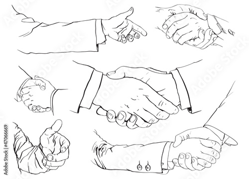 6 illustrations of a handshake