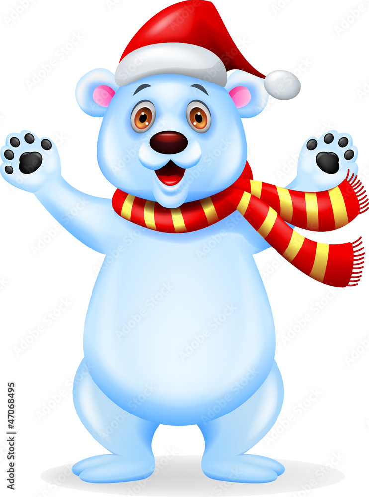 Polar bear cartoon with red hat Polar bear cartoon with red hat