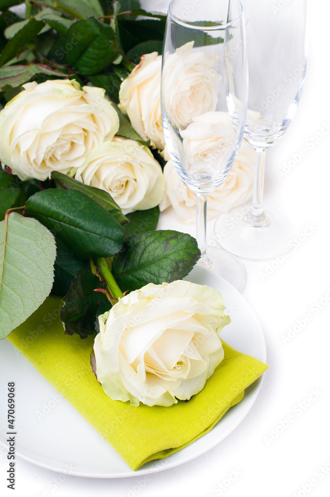 Festive table setting with roses Festive table setting with roses