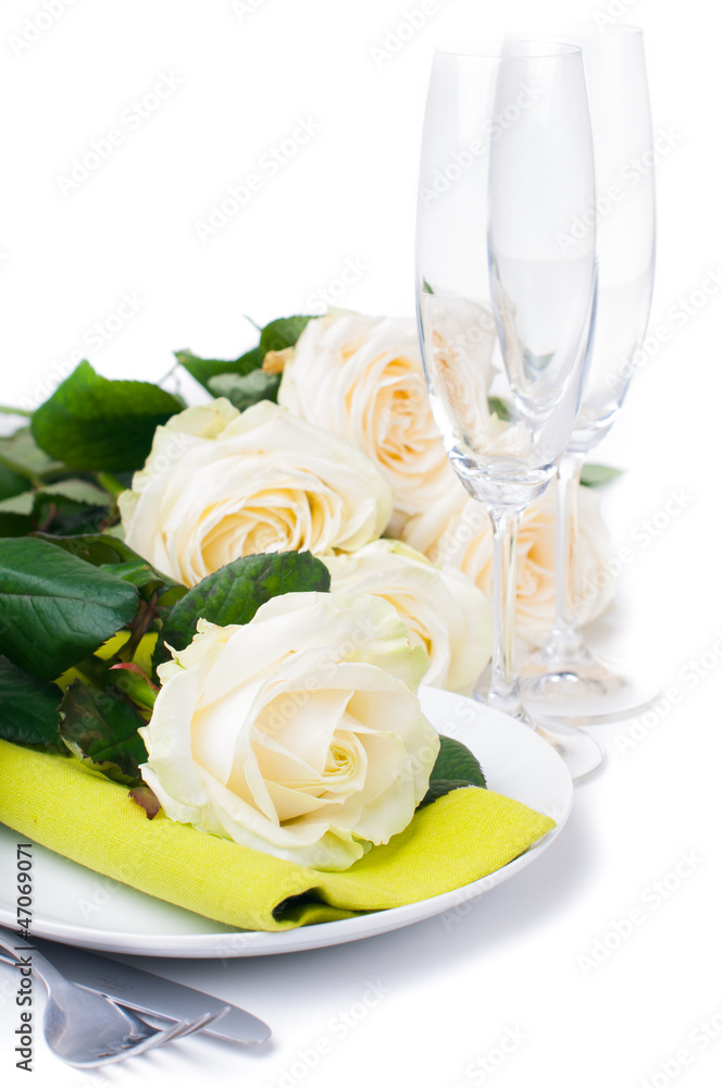 Festive table setting with roses Festive table setting with roses