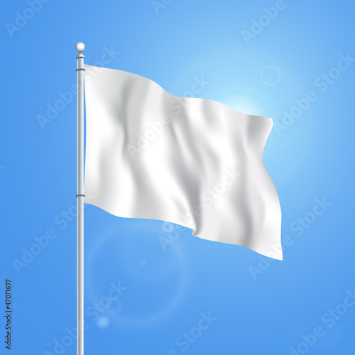 Vector blank white flying flag on a clear sky for designers.