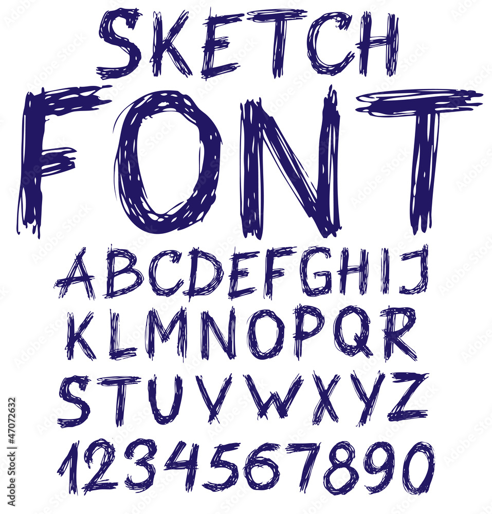 Naklejka premium Handwritten blue sketch alphabet