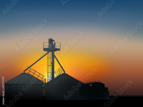 grain silo in the sunset