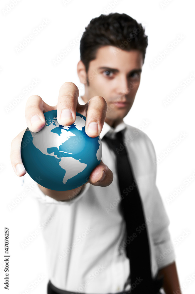 Business man holding the world in his hands Business man holding the world in his hands
