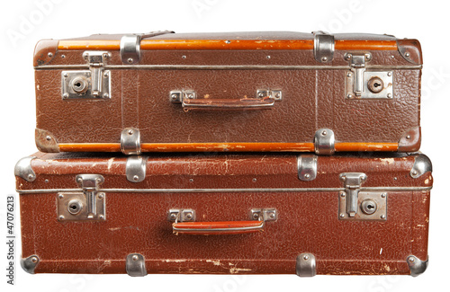 SONY Two vintage suitcase isolated. Clipping path included.