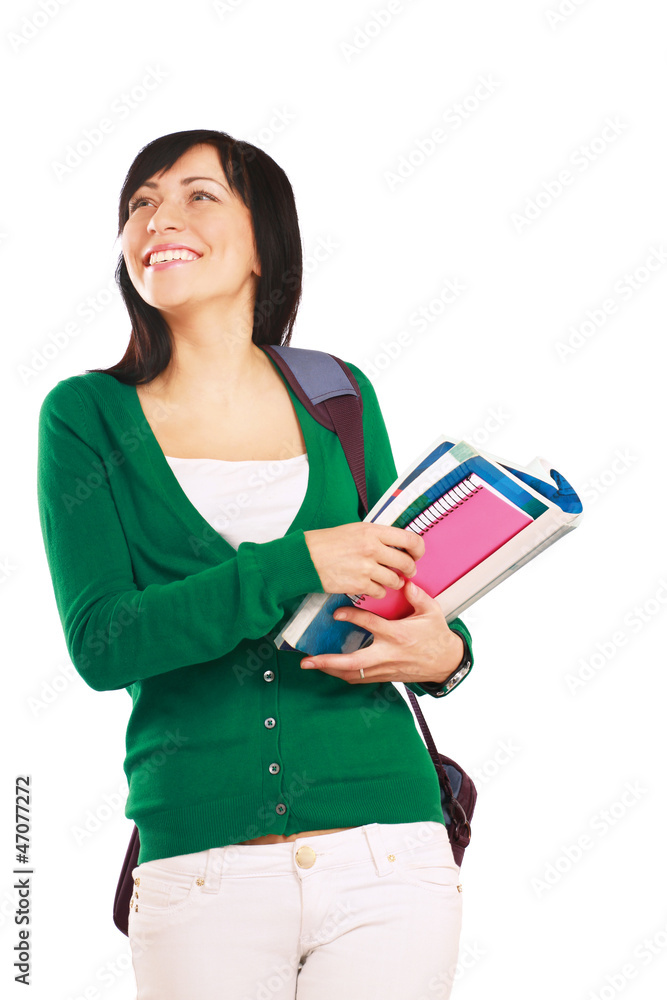Female student with books,isolated on white background Female student with books,isolated on white background