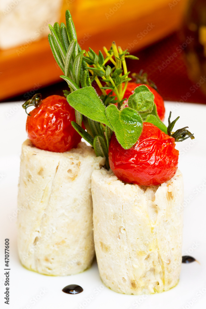 Mashed potatoes with pickled tomatoes with herbs. Mashed potatoes with pickled tomatoes with herbs.