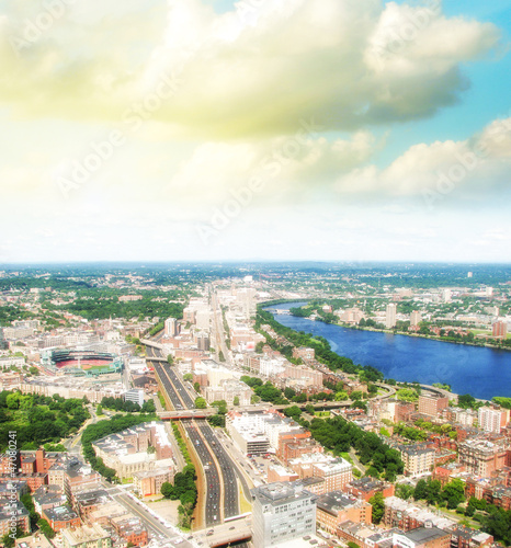 Boston Aerial view with cloudy sky, Massachusetts © jovannig