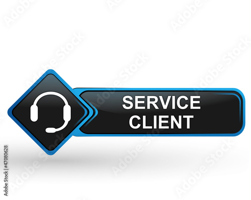 service client sur bouton web carré design bleu