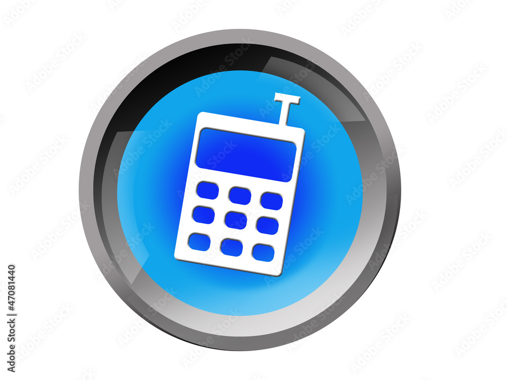mobile phone on blue button mobile phone on blue button