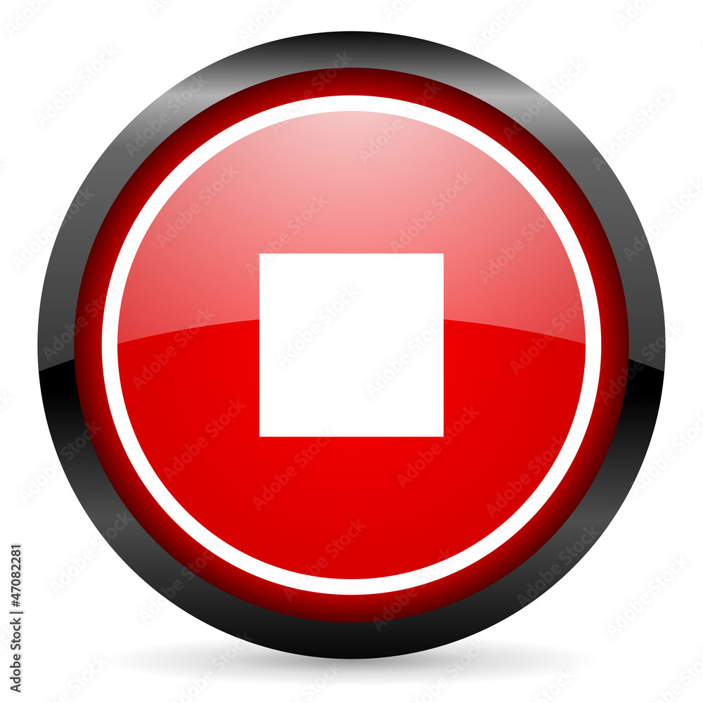 stop round red glossy icon on white background stop round red glossy icon on white background
