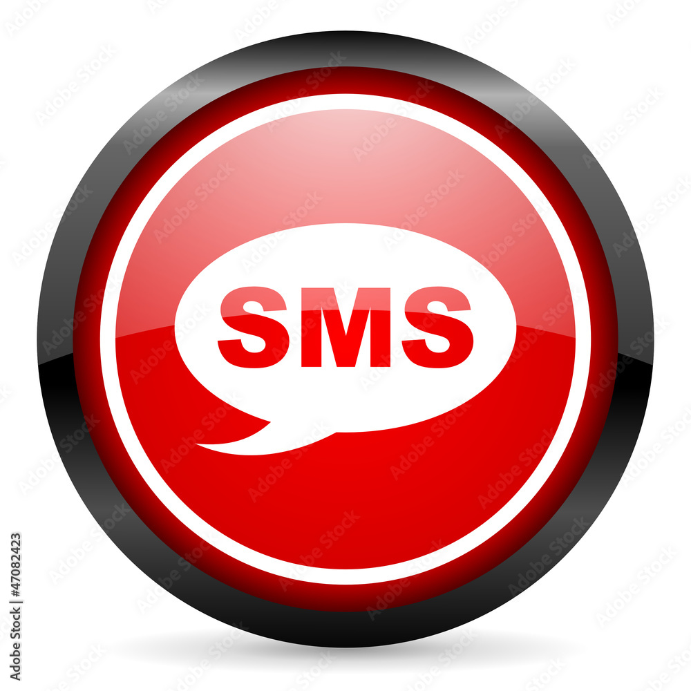 sms round red glossy icon on white background sms round red glossy icon on white background