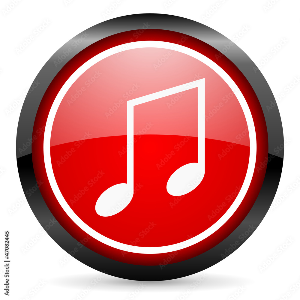 music round red glossy icon on white background music round red glossy icon on white background