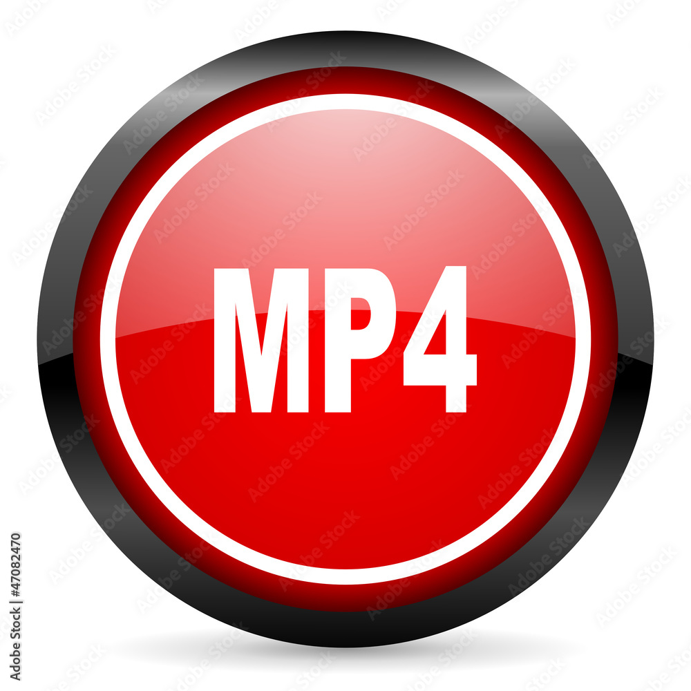 mp4 round red glossy icon on white background mp4 round red glossy icon on white background