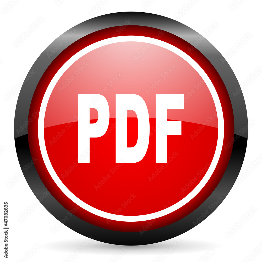 pdf round red glossy icon on white background pdf round red glossy icon on white background