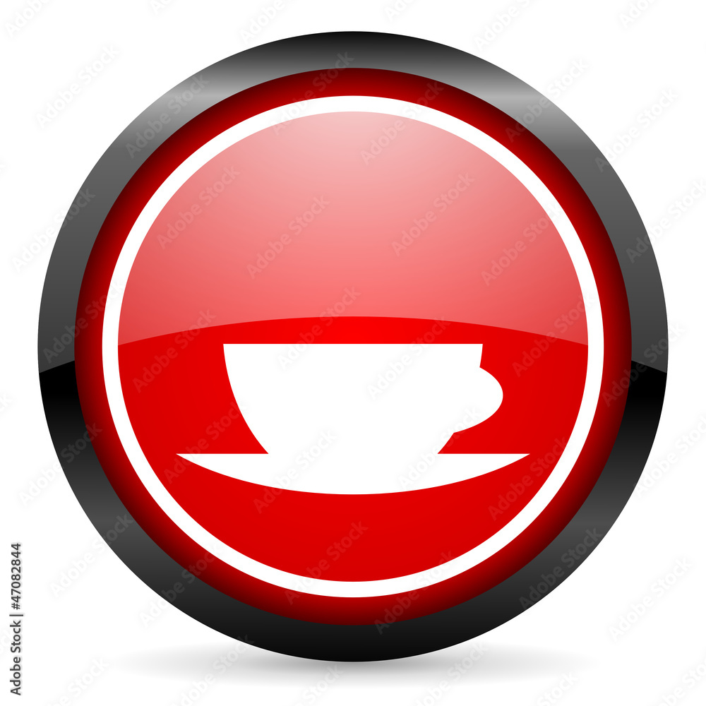 coffee cup round red glossy icon on white background coffee cup round red glossy icon on white background