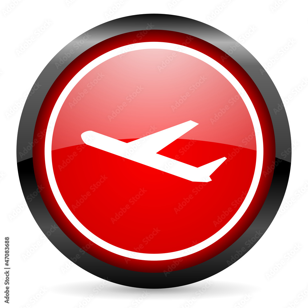 airplane round red glossy icon on white background airplane round red glossy icon on white background
