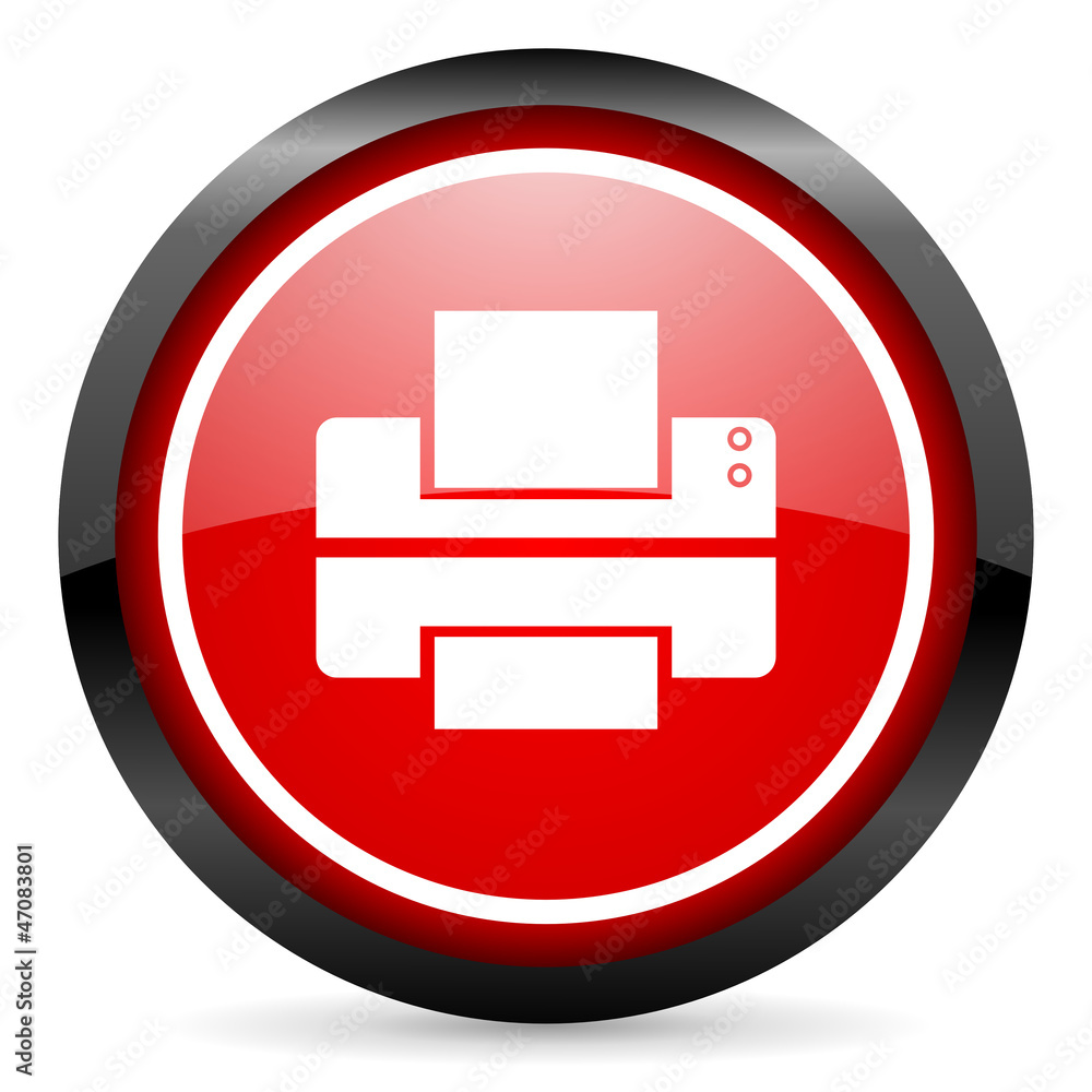printer round red glossy icon on white background printer round red glossy icon on white background