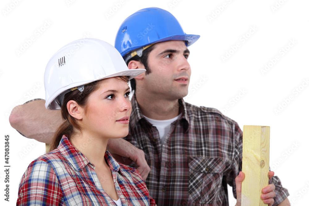 Construction workers on white background Construction workers on white background