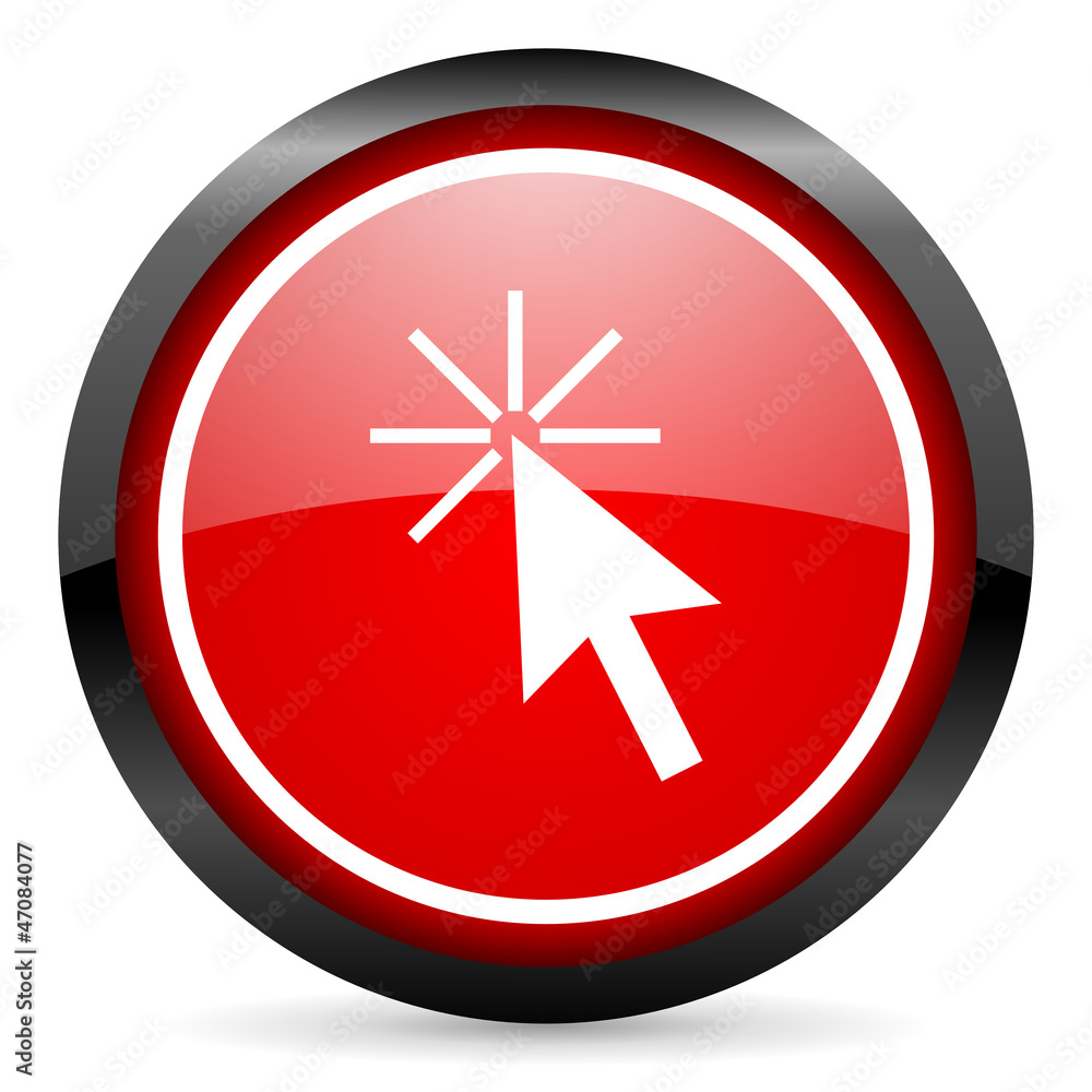 click here round red glossy icon on white background click here round red glossy icon on white background