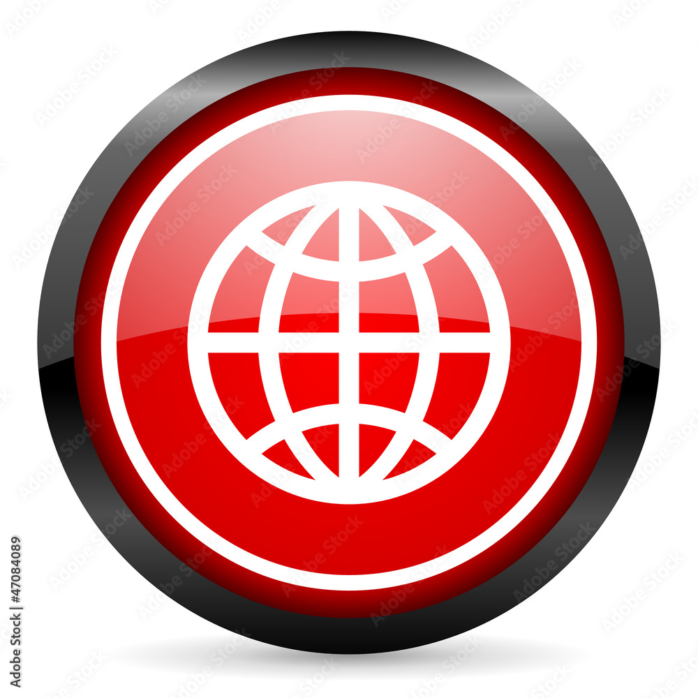 earth round red glossy icon on white background earth round red glossy icon on white background