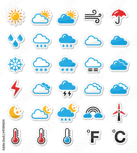 Weather icons set as labels - vector