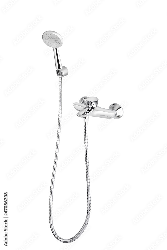 A metallic shower head with faucet