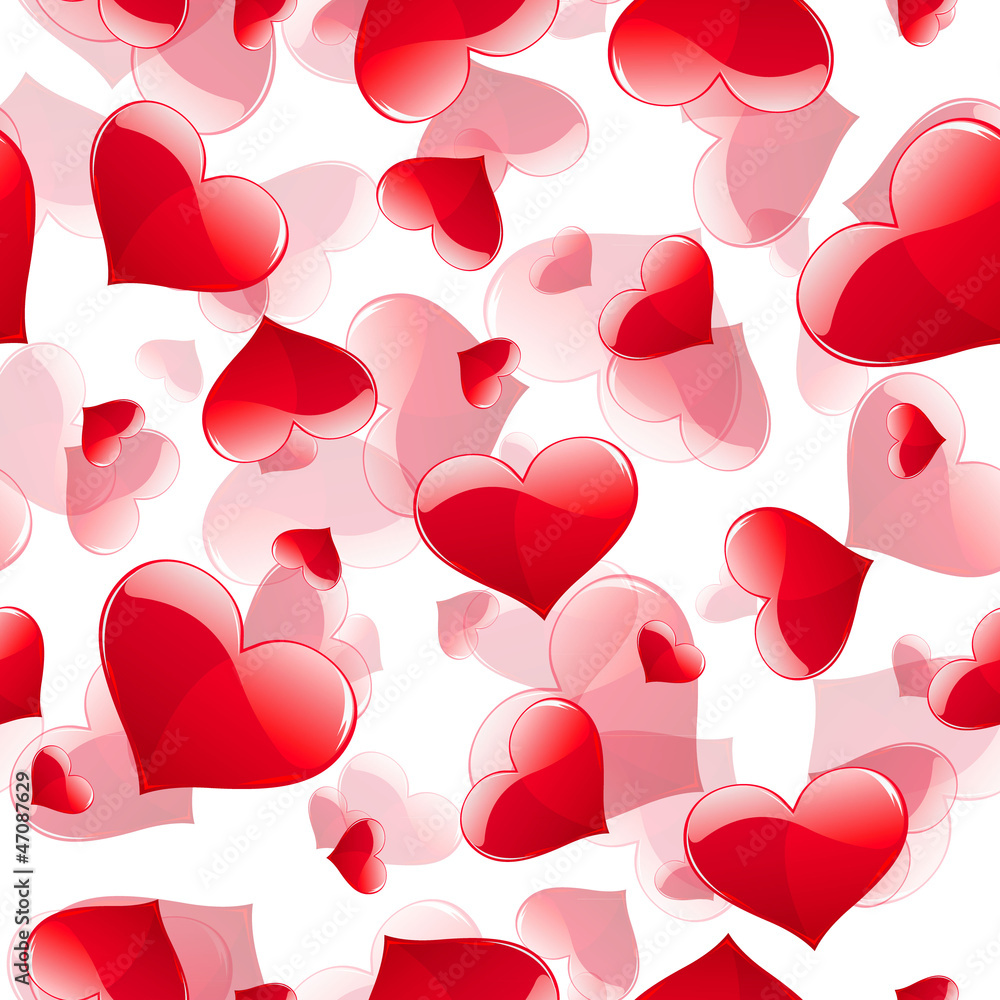 Vector red hearts on abstract background
