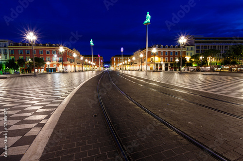 Tramline on Place Massena at Morning, Nice, France