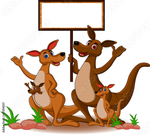 funny family kangaroo cartoon with blank board