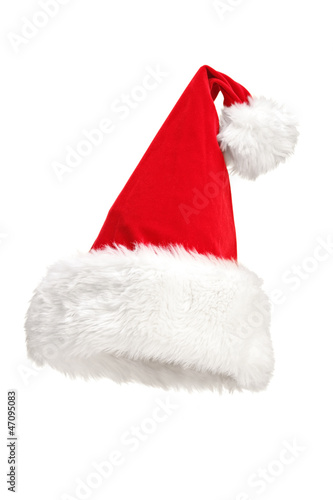 A studio shot of a Santa hat