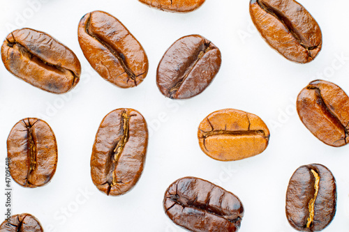 Coffee beans roasted in white background