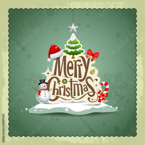 Merry Christmas vintage design background, vector