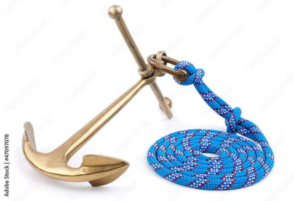 Fototapeta premium old marine anchor and blue rope