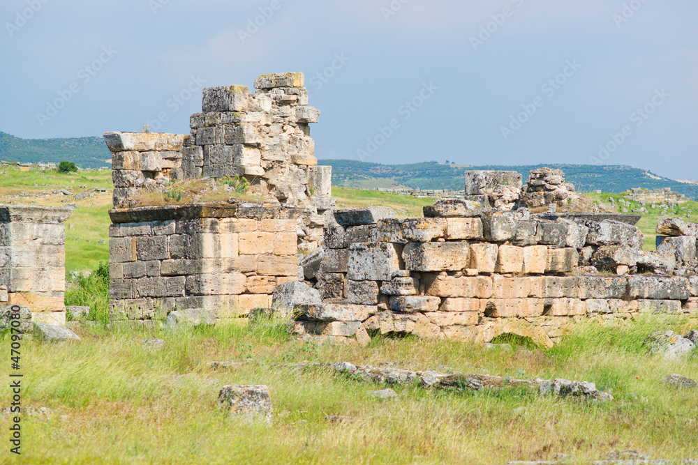 Panoramic view to Hierapolis ancient city ruins