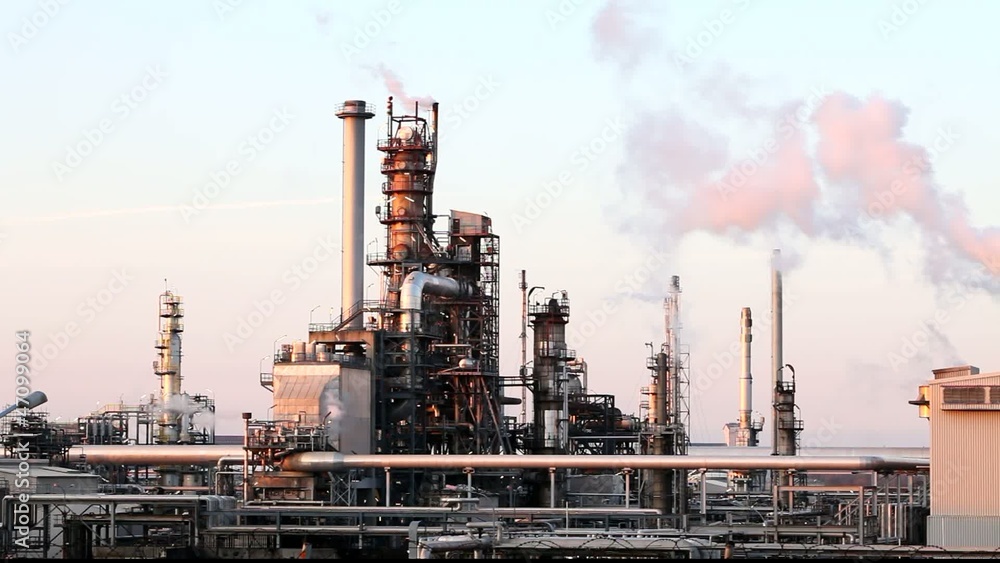 Oil and gas refinery - factory smoke stack - Time lapse Oil and gas refinery - factory smoke stack - Time lapse