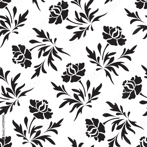 Black and white seamless  floral pattern
