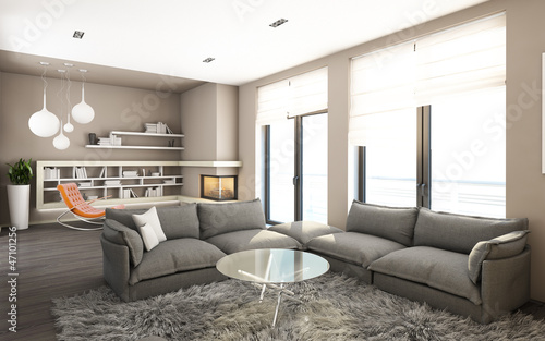 Bright Living Room With Chimney