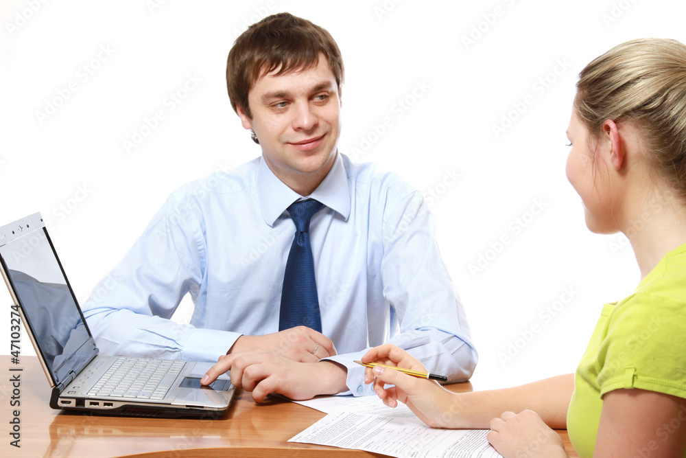 Two young happy smiling successful business Two young happy smiling successful business
