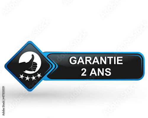 garantie 2 ans sur bouton web carré design bleu