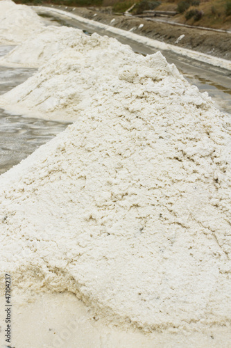 close up salt pile, large salt field in Thailand