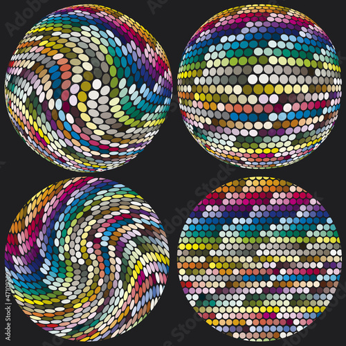 Spheres with dots in hundreds of different colors