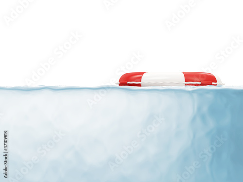 Red Lifebelt in Water isolated on white background