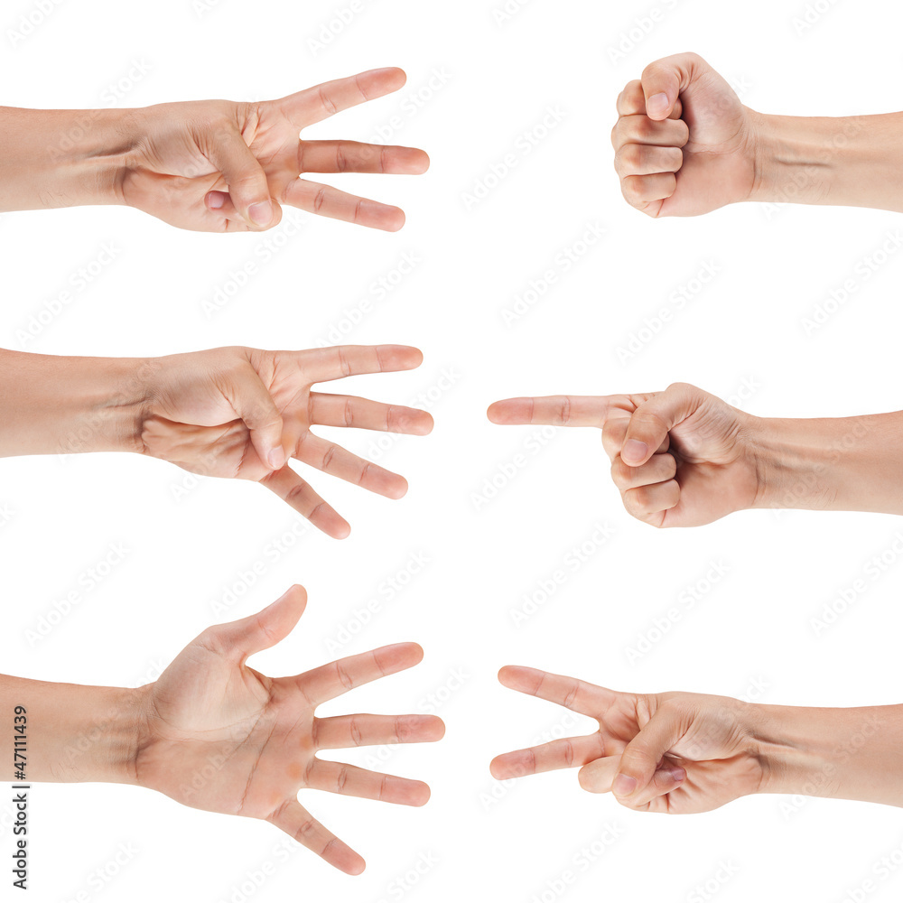 set of male hands isolated on white background